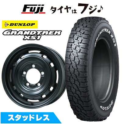 【新品】ジムニー スタッドレスタイヤ ホイール4本セット 185/85R16 ダンロップ グラントレック XS1 RWL ホワイトレター レアマイスター LMG OFF-STYLE 2 (マットブラック) 5.5J 16インチ(送料無料)