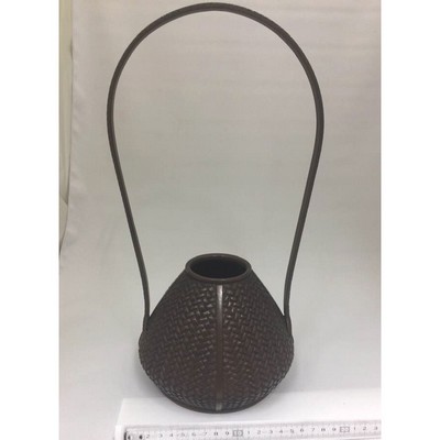 風炉師　藤井宗喜作　唐銅　桔梗口　花入　共箱　V　R7191B 藤井宗喜 唐銅桔梗口花入 | 古美術佳香