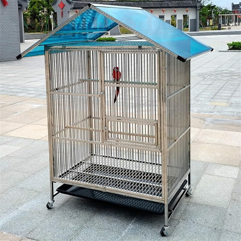 大型 鳥かご セキセイインコケージ 手乗りインコ ステンレス素材 ステンレススチールシャーシが付属 ステンレス製スタンディングスティック ユニバーサルホイール 鳥小屋 複数飼い 大きいケージ オカメインコ (雨除け付き94*64*120cm)|fujifujistore