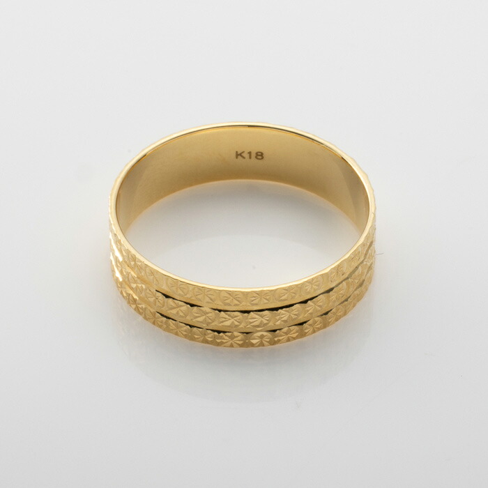 リング ライン カット ボーダーデザイン 幅広 平打ち リング K18 YG 18金 金 指輪 イエローゴールド K10 10金|Fujikoshijewelrystore