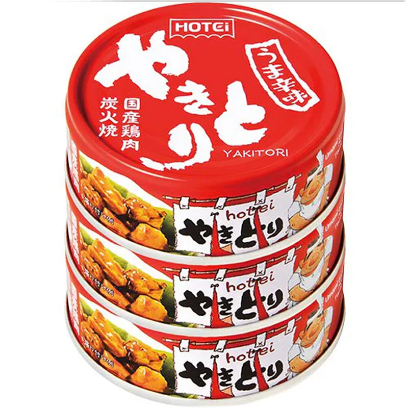 ホテイフーズ やきとり うま辛味 75g&times;3缶シュリンク HOTEI 焼き鳥 缶詰 つまみ 保存 備蓄 防災 総菜 国産 炭火焼｜飲料食品卸売 ホールセール フジミ