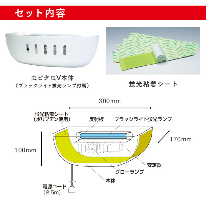 付与 セハー 虫ピタ虫V 本体 ブラックライト付 蛍光粘着シート5枚セット むしピタチューファイブ fucoa.cl