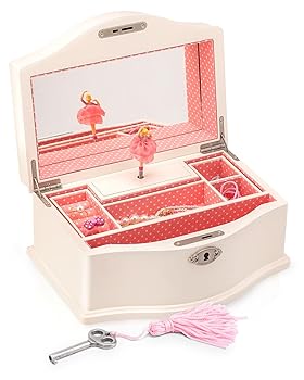 【中古】Elle Ballerina Music Jewelry Box, Girl's Keepsake Storage Box, Wooden Case, Large (白い)