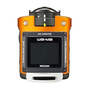 【中古】RICOH 雨合羽動き写真器 WG-M2 オレンジ色 4K映像 超広角204度 ハウジング不必要 雨合羽20m 耐衝撃2m 03801