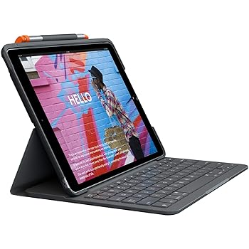 【中古】ロジクール iPad 10.2 in 相応う 第9時人 第8時人 第7時人 鍵盤 iK1055BK 石墨 SLIM FOLIO 薄型 Bluetooth 鍵盤一体型 ケ