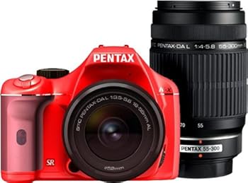 【中古】PENTAX デジタル一眼二眼レフ写真機 K-x ダブルズームキット 赤いこと/サクラ色 023