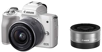 【中古】Canon 鏡鑑受け答え一眼写真機 EOS Kiss M ダブルレンズキット 白いこと EOSKISSMWH-WLK