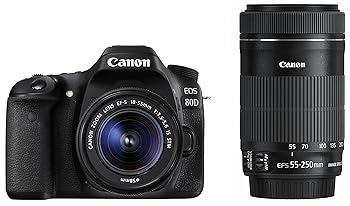 【中古】Canon デジタル一眼レフカメラ EOS 80D ダブルズームキット EF-S18-55 IS STM/EF-S55-250 IS STM付属 EOS80D-WKIT
