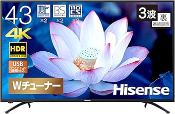 【中古】ハイセンス 43V型 4K対応 液晶 テレビ 43F68E ダブルチューナー 外付けHDD 裏番組録画対応 3年保証 HDR|フジセイ