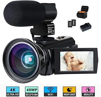 【中古】テレビカメラ ACTITOP デジタルテレビカメラ 4K HDR 48MP WIFI役立つこと 16倍デジタル望遠レンズ IR夜視役立つこと 蓄積乾電池あり 3.0inタッチモニター