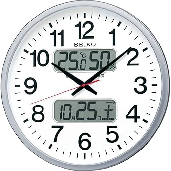 【中古】セイコークロック(Seiko Clock) 掛時計 事務室手合い 電磁波 アナログ 大型 暦 気温 湿度 書きあらわす しろがね色 メタリック KX237S