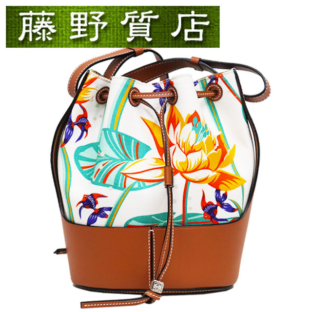 （美品）ロエベ LOEWE バルーンバッグ ミディアム パウラズ イビザ キャンバス レザー ブラウン マルチカラー シルバー金具 バルーン バッグ レディース ショルダーバッグ 斜めがけバッグ 巾着バッグ ブランドバッグ ロエベショルダーバッグ ロエベバッグ ロエベバック 8255