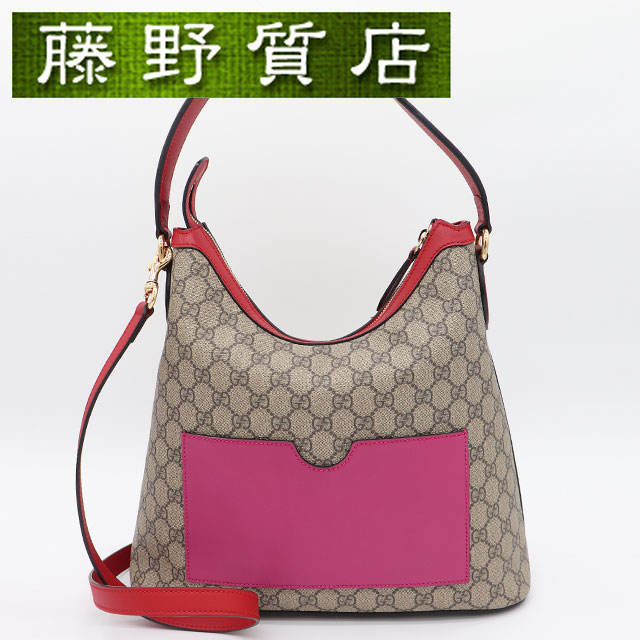 （美品）グッチ GUCCI ホーボー ショルダーバッグ GGスプリーム レザー ベージュ レッド パープル ゴールド金具 414930 2way バッグ 肩掛け ショルダーバッグ レディース グッチ バッグ gucciバッグ 中古 ブランドバッグ 8130