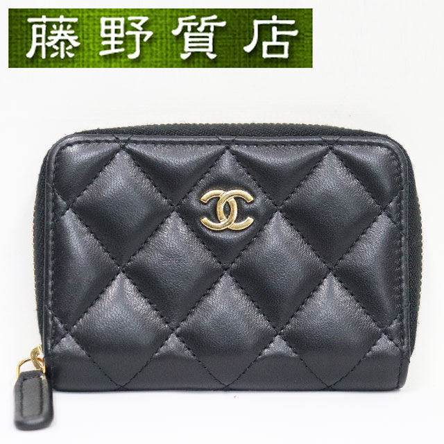 （美品）シャネル CHANEL コインケース 子ヒツジ素はだ 黒いこと 黒 ゴールド金具 古典派音楽 ジップ 鋳貨銭入れ コインケース レディース シャネル コインケース 中古 御釣り入れ ココマーク 8140