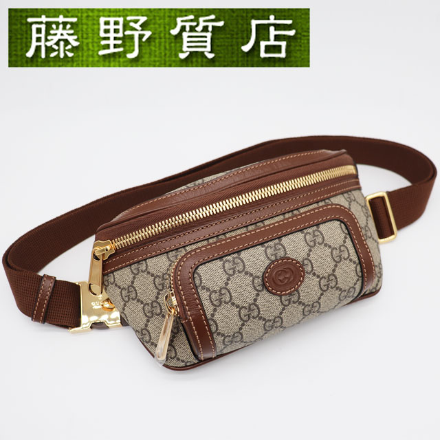 （美品）グッチ GUCCI ボディバッグ インターロッキングG ベルトバッグ GGスプリーム レザー ベージュ ブラウン ゴールド金具 682933 ウエストバッグ ウエストポーチ ボディバッグ メンズ ブランドバッグ グッチバッグ グッチボディバッグ 8134