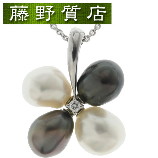 （新品仕上げ済）ミキモト MIKIMOTO フラワー パール ダイヤ ネックレス K18 WG ホワイト ゴールド パール ダイヤモンド ミキモト中古 パールネックレス ミキモトパール ジュエリー パールペンダント ブランド アクセサリー 中古ジュエリー necklace レディース 8601