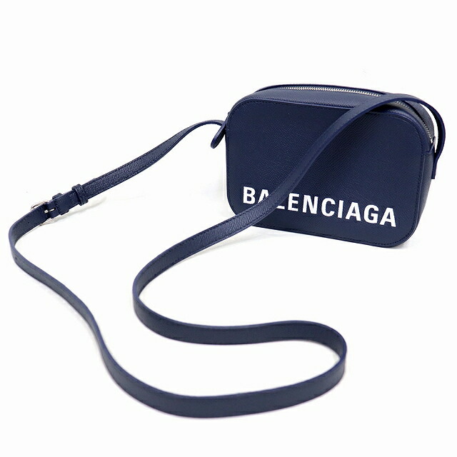 バレンシアガ BALENCIAGA ヴィル 斜め掛け 型押しレザー XS ネイビー