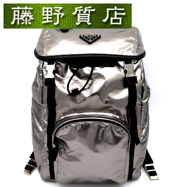 プラダ PRADA うしろ側容器に並べる ナイロン なめし革 メタリックシルバー しろがね色金具 1BZ039 ブランド名御徒面子 ナイロン背嚢 ナイロンバックパック ３角形ロゴタイプ プラダ 背嚢 メンズ 中古 プラダ 背嚢 プラダバックパック 背嚢・デイパック 8208