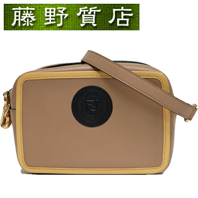 フェンディ FENDI ポシェットキャム 8BS019 ショルダー 斜め掛け レザー ベージュ × イエロー系 G金具 中古 ショルダーバッグ フェンディバッグ ブランドショルダーバック 中古ショルダーバッグ ブランドショルダーバッグ中古 ブランドショルダーバッグレディース 8291