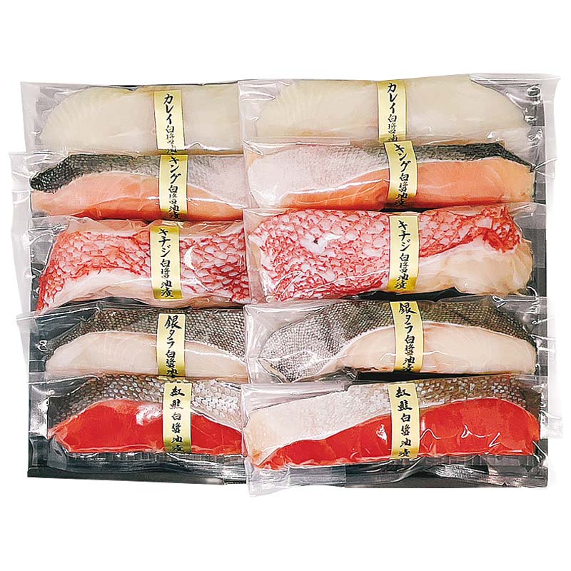 仙臺魚市 特撰詰合せ 白醤油漬カレイ 銀タラ キングサーモン 紅鮭 吉次×各2 SS-X 御中元 冷凍 東北・関東送料無料 お中元 夏ギフト 夏のギフト ギフト 贈答 夏の贈り物 藤崎百貨店|藤崎百貨店店