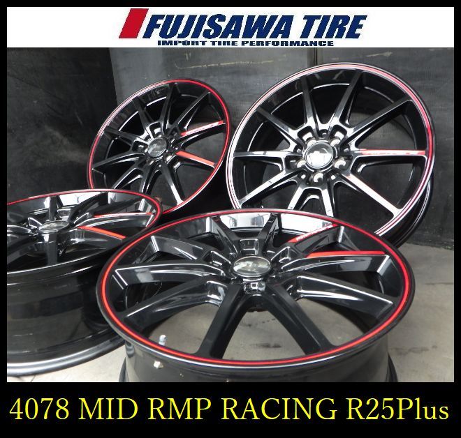 【4078】69B▲送料無料▲MID RMP RACING R25Plus▲18x7.5J 5穴 PCD100 +50▲4本 4078-26 |フジサワタイヤ 店