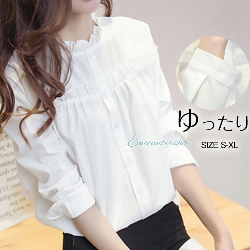 楽天市場】シャツ ブラウス レディース トップス 長袖 綿 フリル