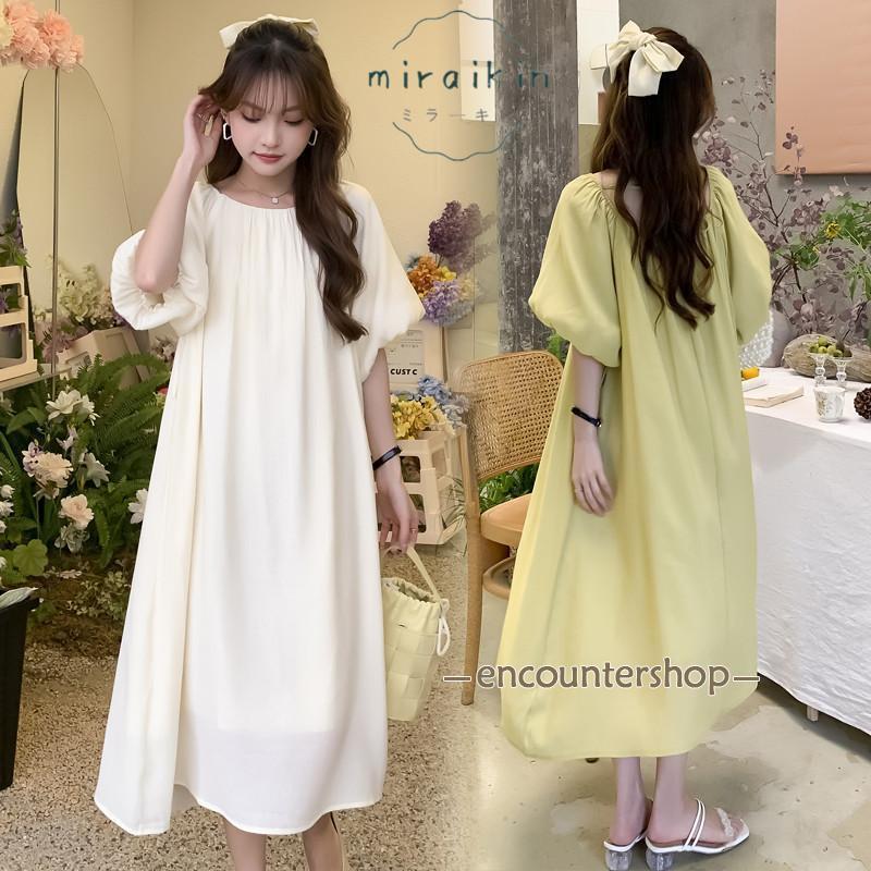 マタニティ ワンピース 夏服 ロング 半袖 ミモレ丈 aライン パフスリーブ ボリューム袖 産前産後 リゾート 30代40代 レディース 夏 さらっと ゆると アジアン SHOP DAN
