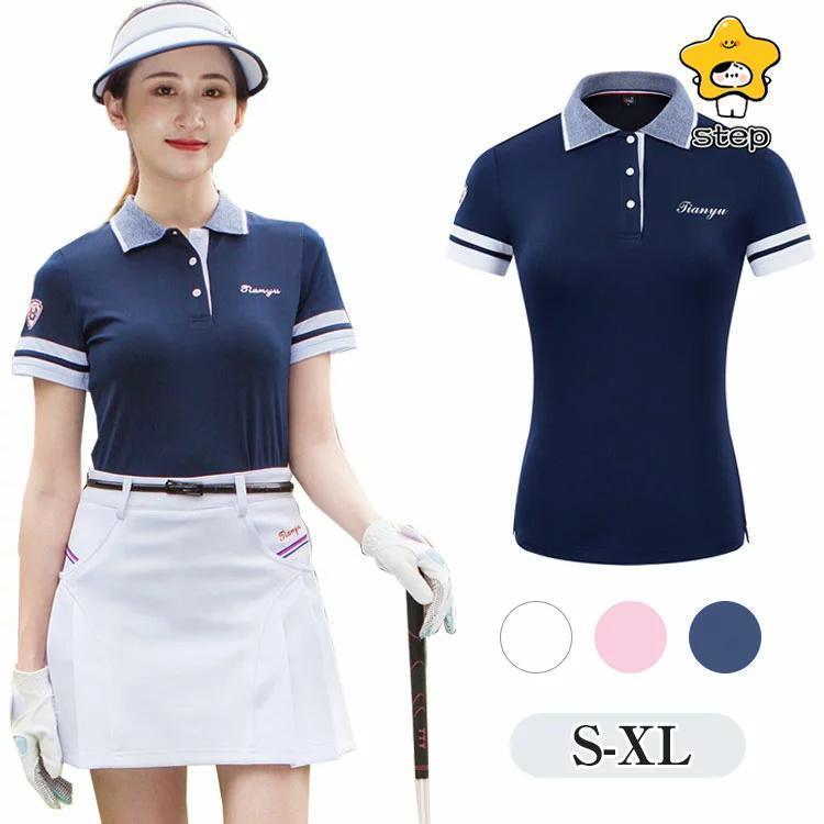 スポーツウェア ゴルフシャツ 半袖 ストレッチ レディース カジュアル ゴルフウェア 夏 スポーツシャツ POシャツ 吸汗 速乾 薄手 ランニング SHOP DAN
