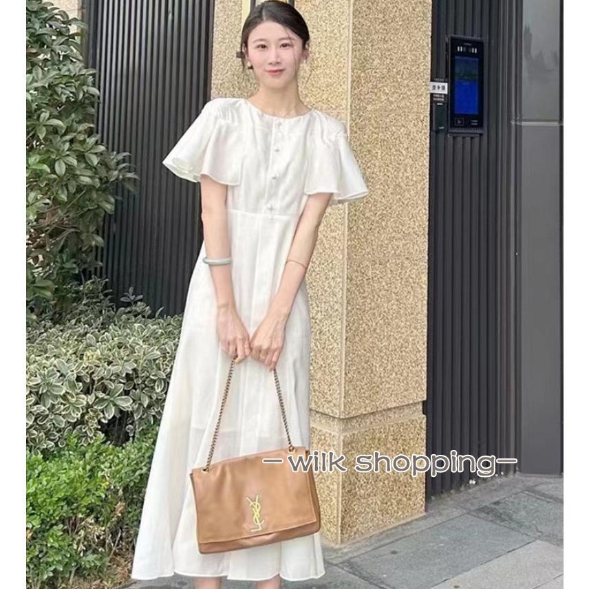 夏ワンピース 半袖 ロングワンピース Aライン 花刺繍　丸ネック サマー ゆったり 夏コーデ 体型カバー 20代30代 黒 白 40代 ママ フォーマル OL 大人 シンプル SHOP DAN