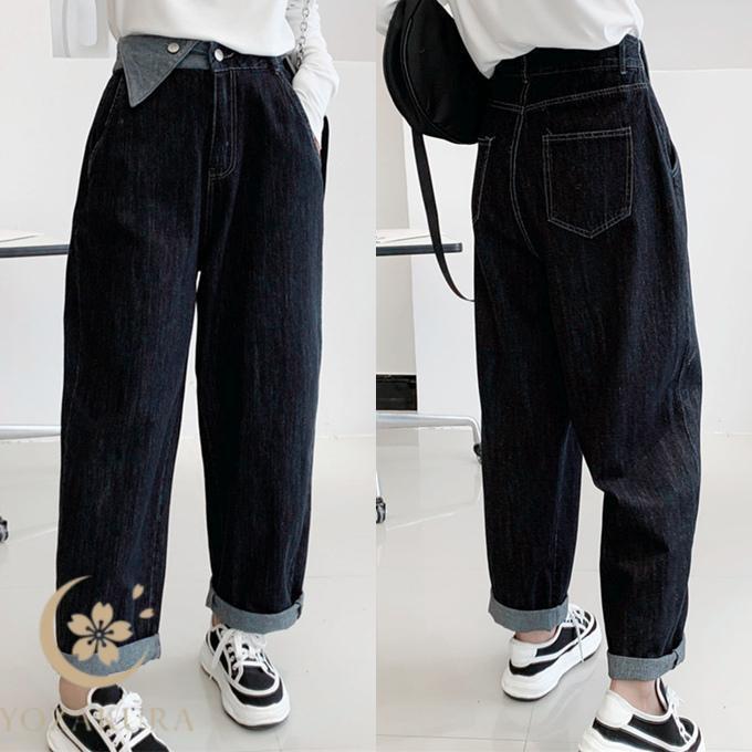 レディース ボトムス デニム パンツ Gパン ジーパン ジーンズ ストレート テーパード 装飾フラップ 配色 すっきりライン すっきりシルエット カジュアル 綿 コッ SHOP DAN