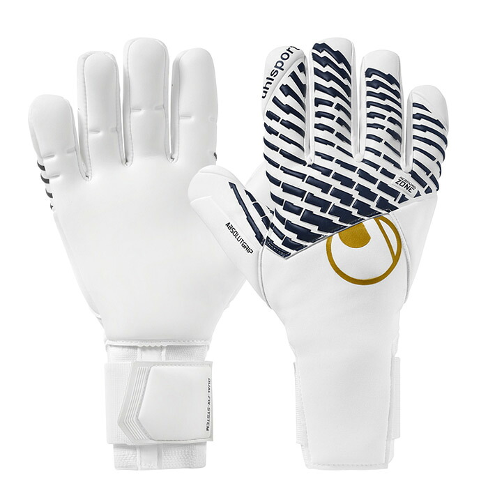 ウールシュポルト プレミアムエディション アブソルートグリップ ハーフネガティブ uhlsport サッカー キーパーグローブ キーパー手袋 ゴールキーパー GK ホワイト×ネイビー×ゴールド (101137502)|フジスポ店