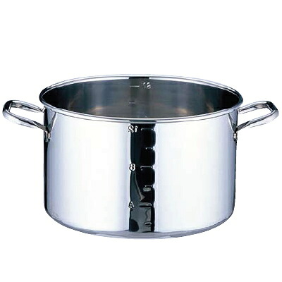 SA パワー・デンジ 半寸胴鍋目盛付(蓋無)24cm〈AHV-89〉(ステン半寸胴 IH対応 電磁対応 業務用 ステンレス 半寸胴 煮込み鍋 両手鍋 カレー鍋 スープ鍋 鍋半寸胴 厚板半寸胴 デンジ半寸胴 スープ半寸胴 シチュー鍋 パワーデンジ鍋 デンジ半寸胴鍋|ふじたクッキング