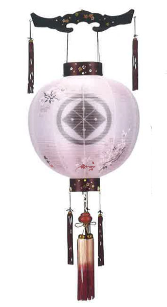 盆提燈 盆ちょうちん 家紋入り口・入口 八女提燈 初盆 新盆 『 九重の天丸 桜 姫桜 桜蒔絵柄 二重絹張り １３号（一個）』
