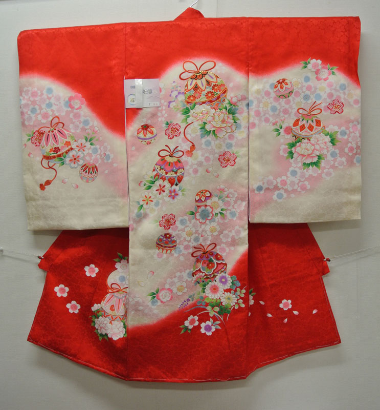 お宮参り 着物 祝着 新品 女の子 正絹 赤色系 『若狭』