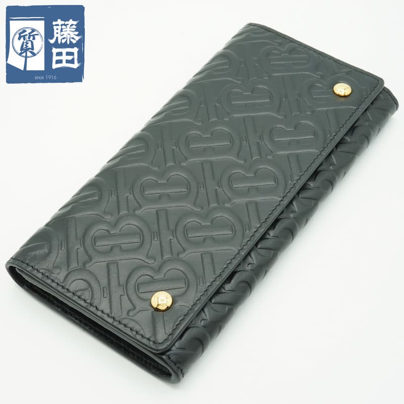バーバリー BURBERRY 80116051 モノグラム 長紙入れ 黒いこと なめし革 レディース 新品負けず劣らず 差し上げ物性質 一六銀行 【中古】