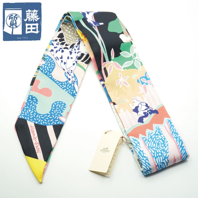中古 HERMES エルメスツイリー シルクバッグ用スカーフ箱無しリボンスカーフ 中古 HERMES エルメスツイリー シルクバッグ用スカーフ箱無し