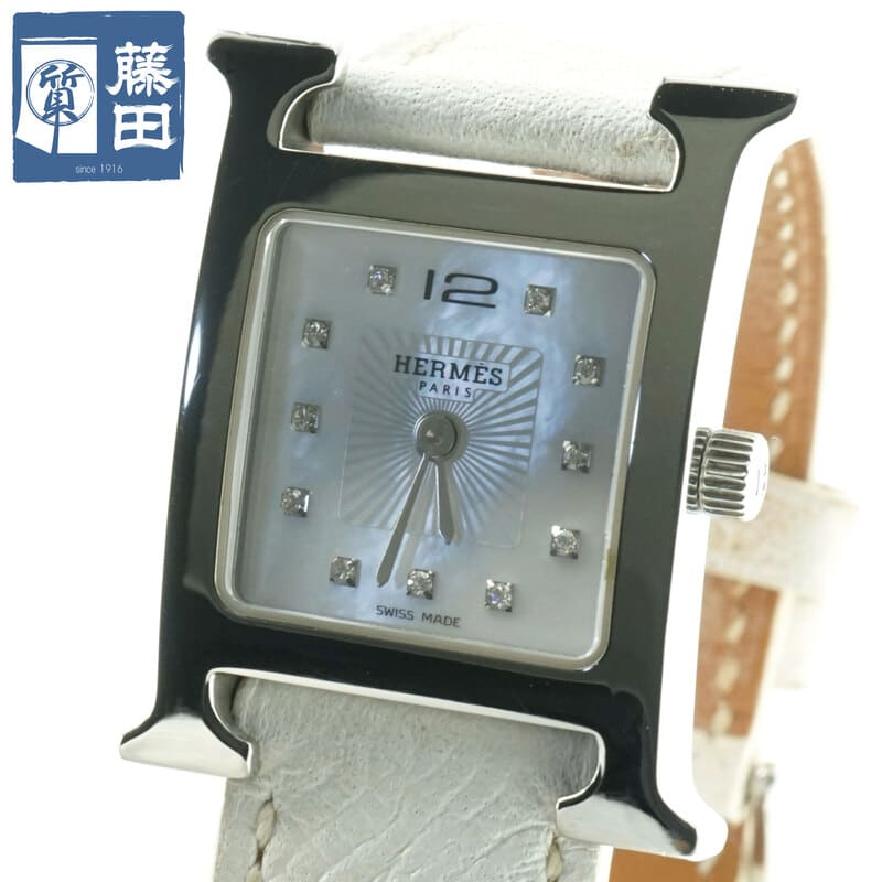HERMES エルメス HH1.210 Ｈご覧なさる 11P金剛石 貝殼文字記号盤 石英 レディース 一六銀行 【中古】