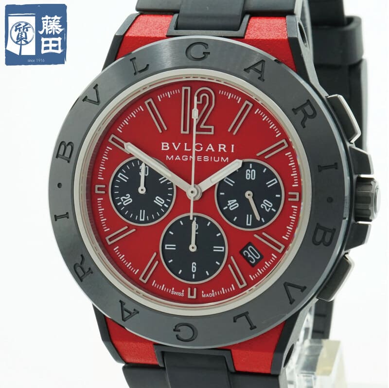 BVLGARI ブルガリ DG42SMCCH ディアゴノ マグネシウム レッド文字盤 ブラック 自動巻き クロノグラフ メンズ 質屋 【中古】