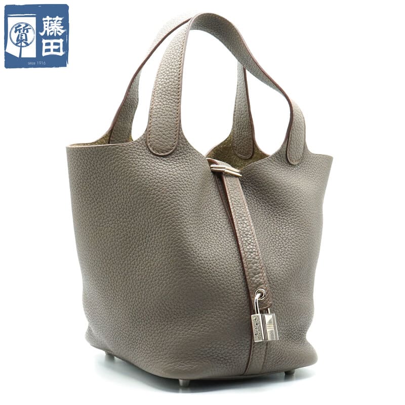 HERMES エルメス ピコタンロック PM 18 トリヨンクレマンス □P刻印 2012年 グレー系 シルバー金具 ハンドバッグ レディース 質屋 【中古】