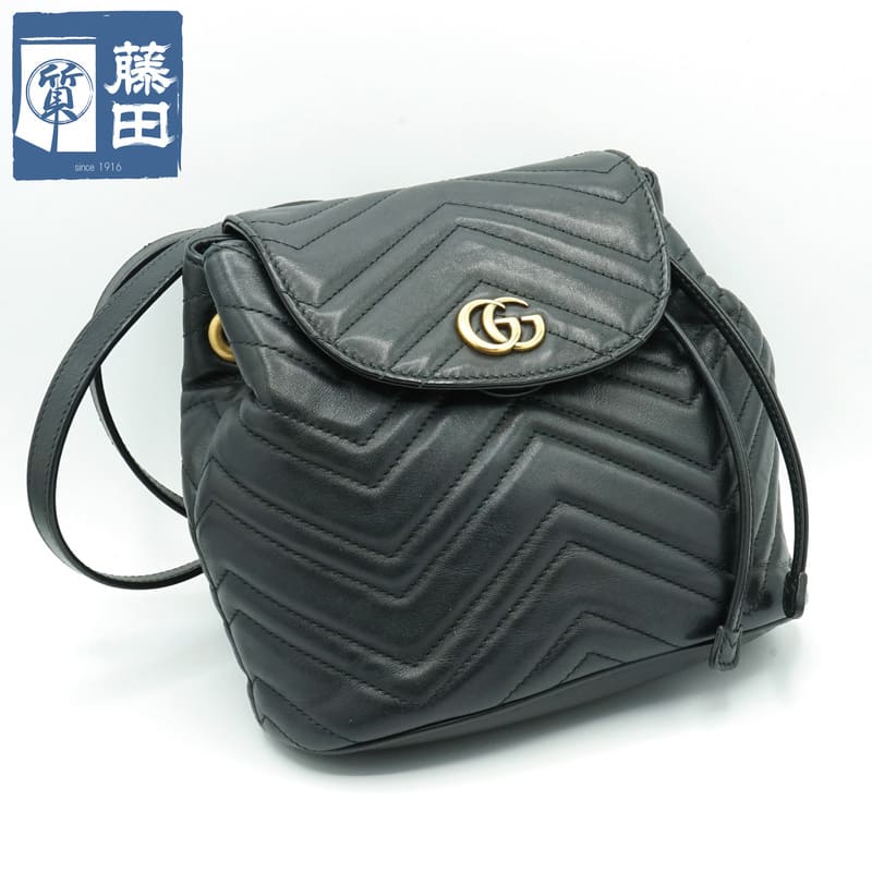 グッチ GUCCI 528129 GGマーモント 背嚢 うしろ側容器に並べる  なめし革 黒いこと レディース 一六銀行 【中古】