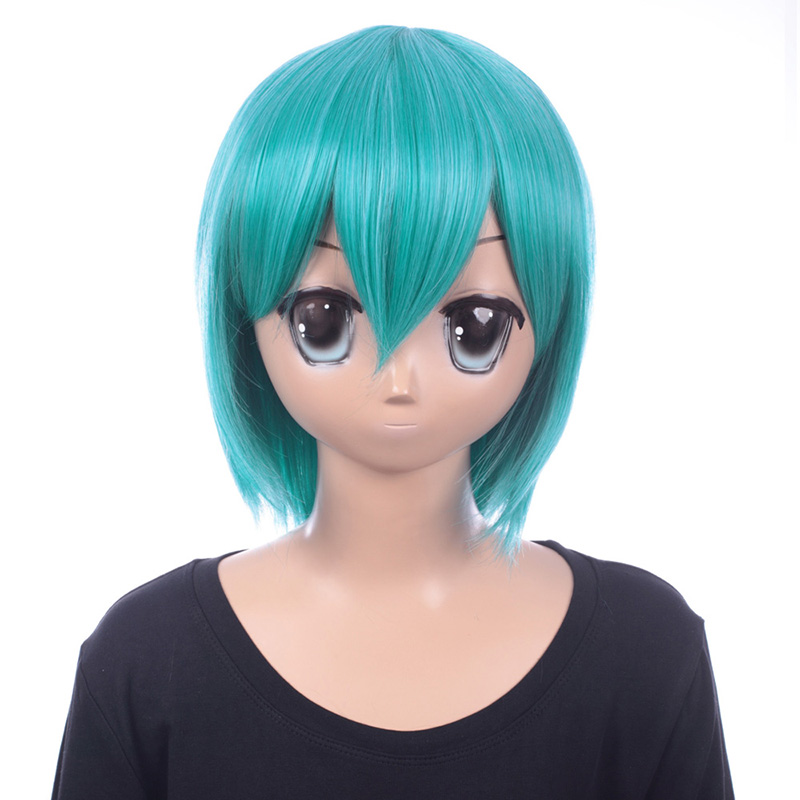 ウィッグネットプレゼント ウィッグ ショート ボブ フルウィッグ コスプレ ウイッグ フルウイッグ グリーン 緑髪 ブルー 青髪 耐熱 かつら 男装 富士達 ふじたつ ミクブルーグリーン