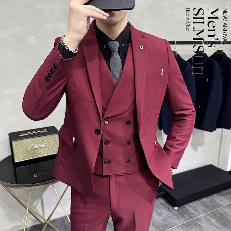 ブラックタイ成人男性服メンズスーツスリーピーススリムスーツ今めかしいパンツスーツフォーマルスーツ二次会御芽出度礼服メンズ背広告げ知らせる会寄り合いでき事成年者成人男性リクルートスーツビジネススーツオフィス通い就活面接馬鹿でかい大いさ3点書き割り緑黒赤紺色