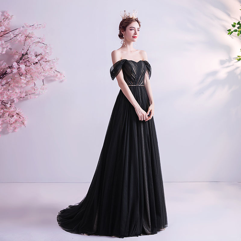 パーティードレスカラードレスブラック花嫁結婚式二次会ドレスワンピースお嬢様ロングドレスオフショルダーウエディングドレス黒フォーマルドレス大人海外撮影綺麗成人式披露宴入学式七五三発表会大きい小きいセミオーダー/編み上げ|フジテンshop
