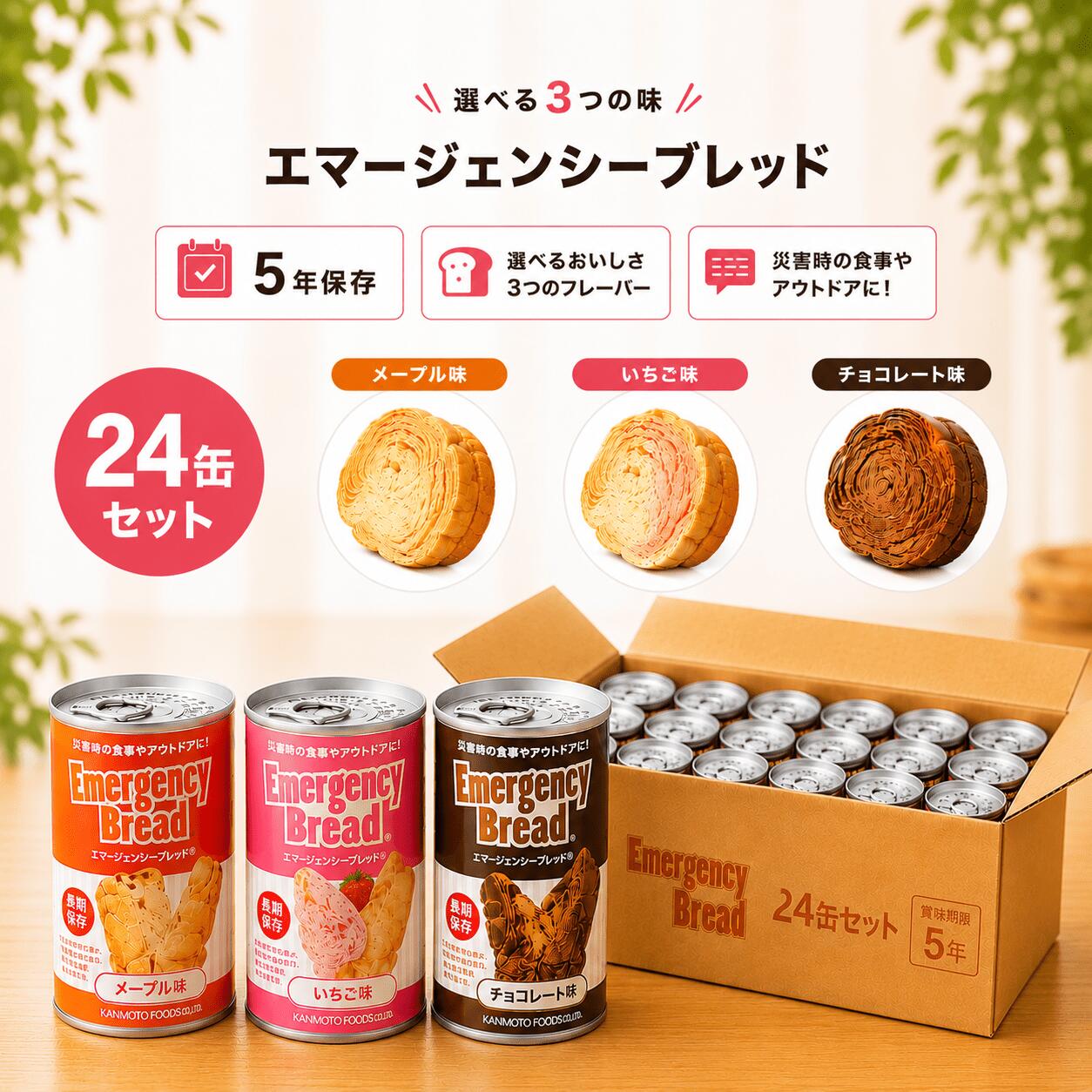 【エマージェンシーブレッド24缶セット】5年保存 [送料無料ゆっくりお届け] 非常食 保存食 防災食 備蓄食 長期保存パン 缶入りパン｜資材PLAZA
