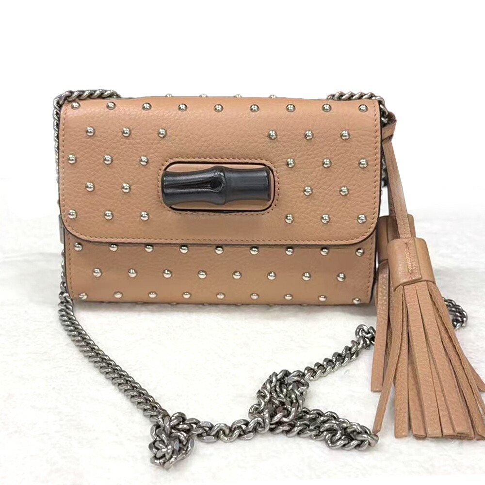 【中古】GUCCI グッチ フリンジバンブー スタッズ付 チェーン店ショルダーバッグ 387612 レディース.