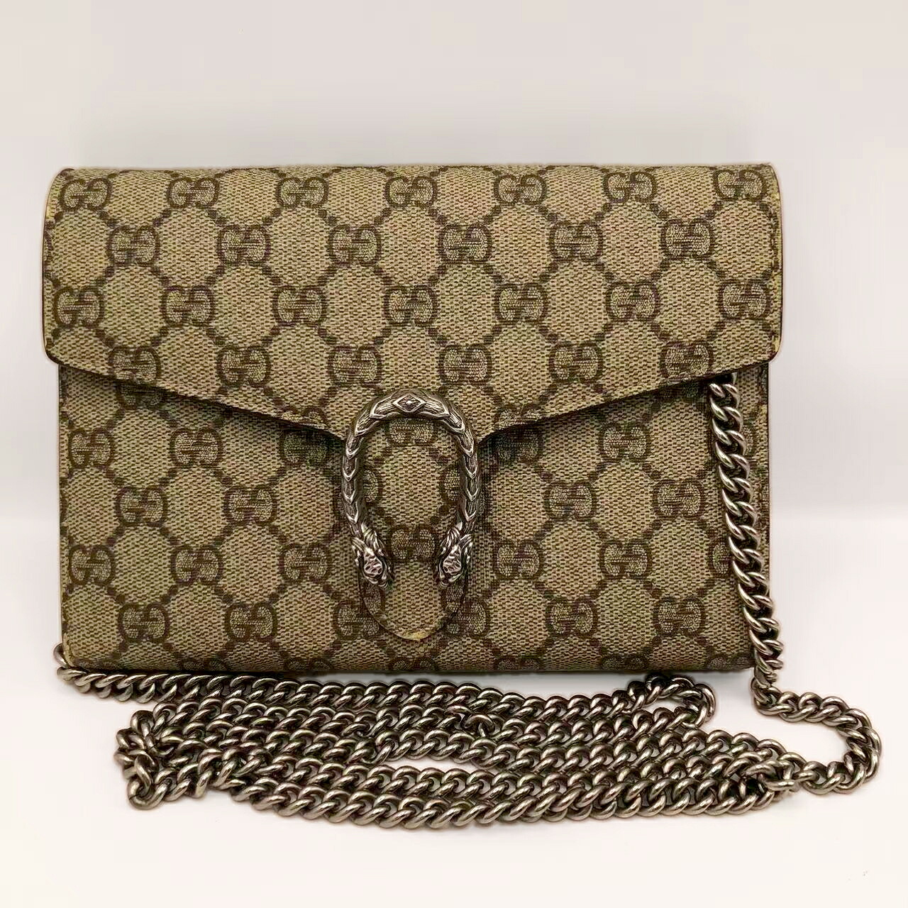 【中古】グッチ GUCCI ディオニュソス GGスプリーム チェーンウォレット ショルダーバッグ 斜め掛け ベージュ ブラウン シルバー金具 レディース Bランク