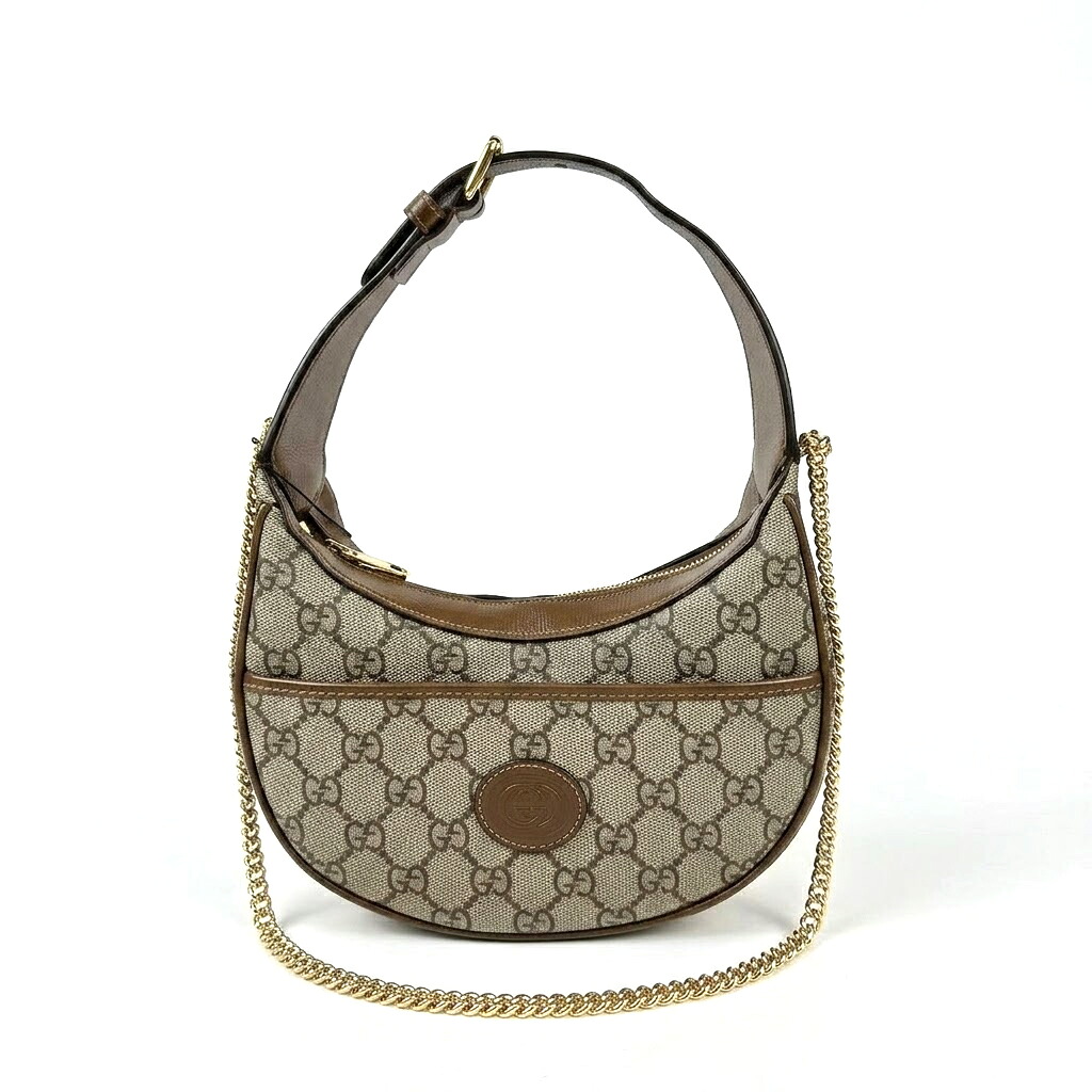 【中古】グッチ GUCCI オフィディア GGスプリーム ショルダーバッグ 726843 2WAY ハンドバッグ チェーン ゴールド金具 PVC レザー ブラウン ベージュ｜FUJIVINTAGE