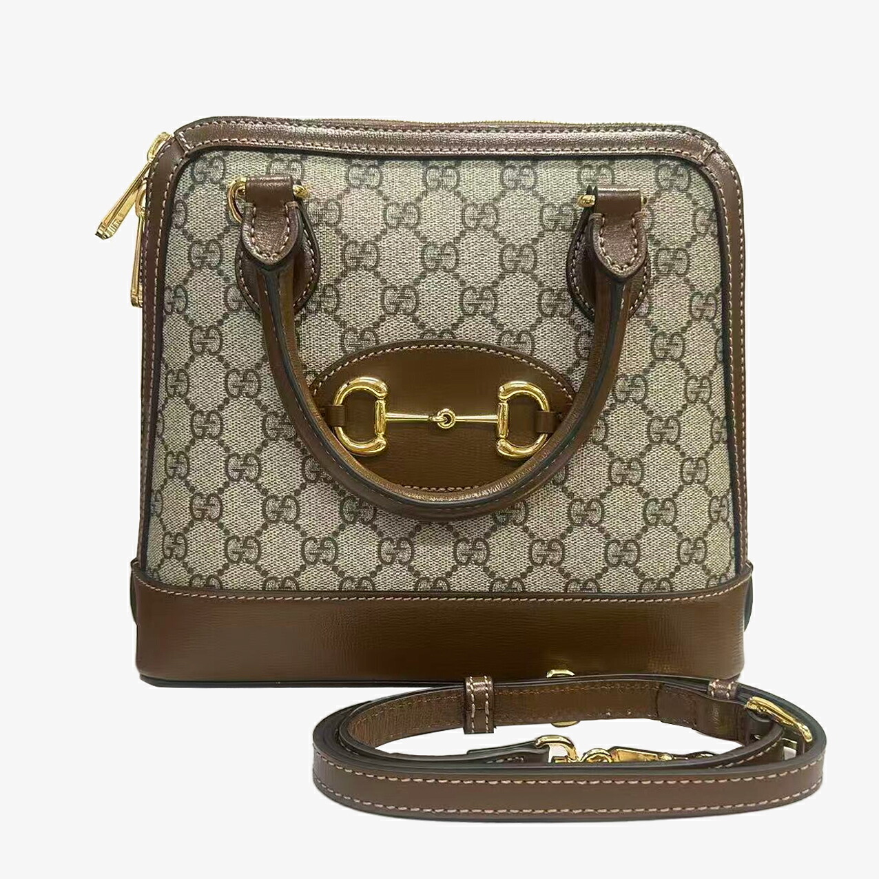 【中古】グッチ GUCCI ハンドバック ショルダーバッグ 導管ビット 1955 スモール とっ始め手持ち部分 御徒面子 GGスプリーム 帆布 ベージュ エボニー