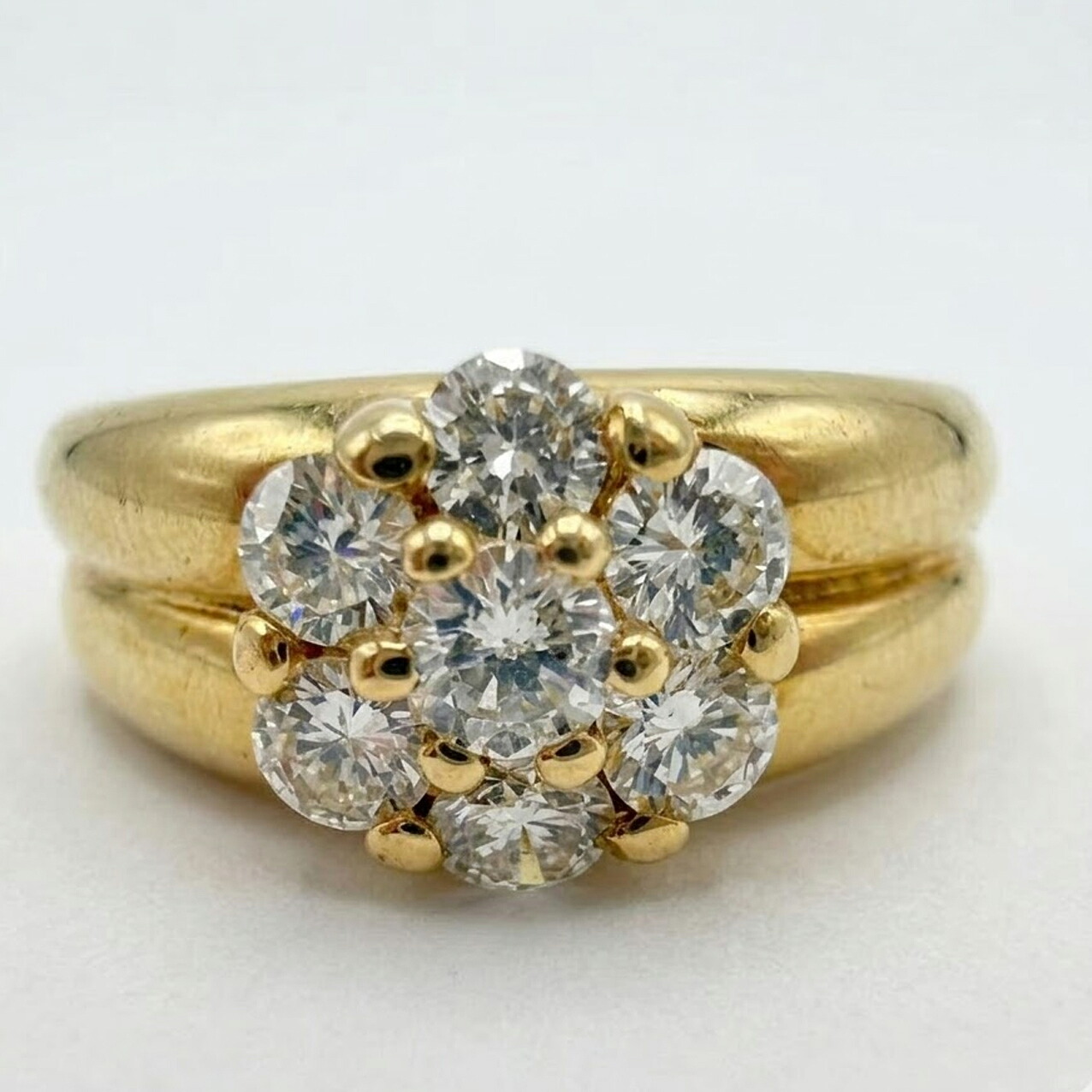 【中古】K18YG 天然ダイヤモンド 1.00ct フラワーモチーフ リング 12.5号 5.8g イエローゴールド 指輪 仕上げ済み|FUJIVINTAGE