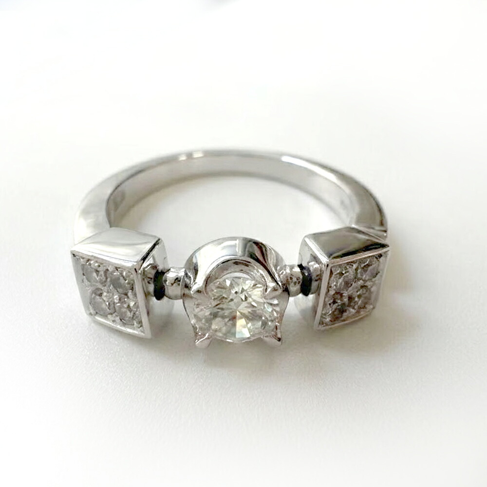 【中古】ブルガリ BVLGARI ルチア ダイヤモンド リング Pt950 プラチナ 1粒ダイヤ スクエア パヴェダイヤ 指輪 レディース アクセサリー 9号